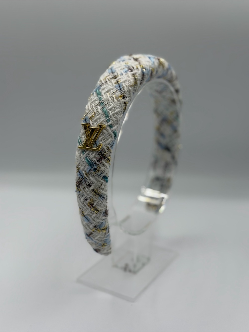 Louis Vuitton White Tweed Bracelet with Gold LV Accent